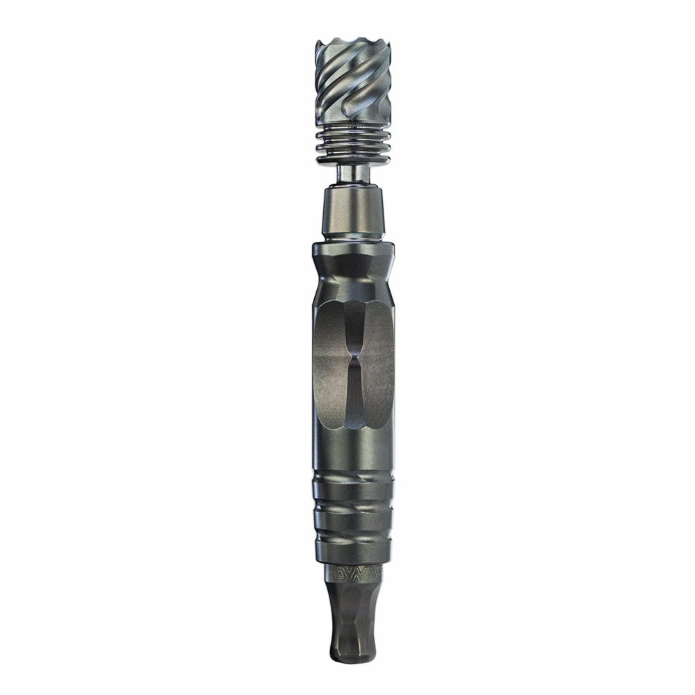 dynavap hyperdyn vaporizer with cap removed stood upright rear view set on white background