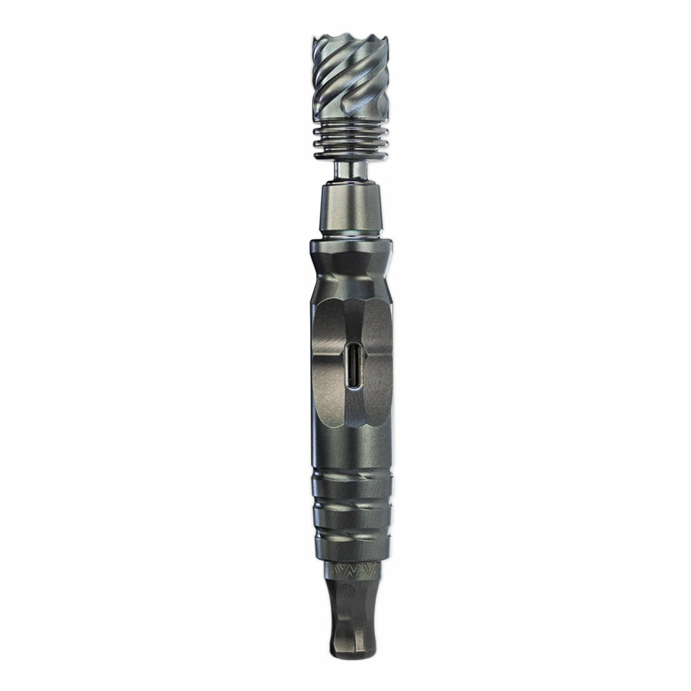 dynavap hyperdyn vaporizer with cap removed stood upright face on view set on white background