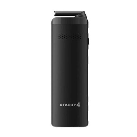 black xmax starry 4 vaporizer with starry 4 branding stood upright on white background