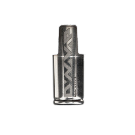 front view of dynavap branded stainless steel regular cap on white background