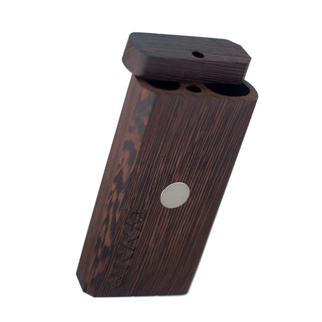 dynavap dynastash XL in walnut for use in storing & transporting your favorite dynavap device sat on white background