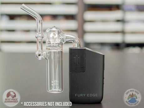 sneaky pete bubblemax glass water bubbler paired with healthy rips fury edge vaporizer upright on table