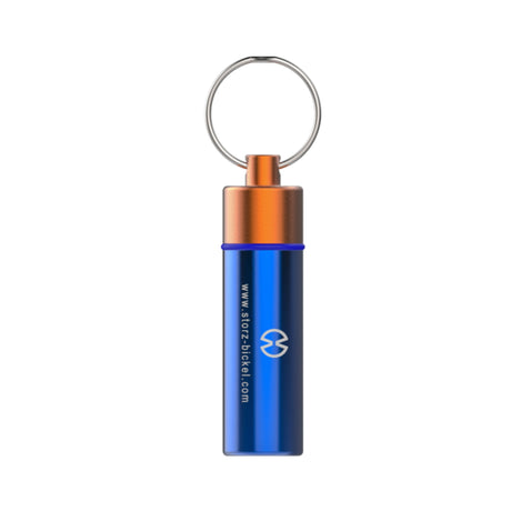 blue & orange keyring capsule caddy to store/transport storz & bickel dosing capsules on white background