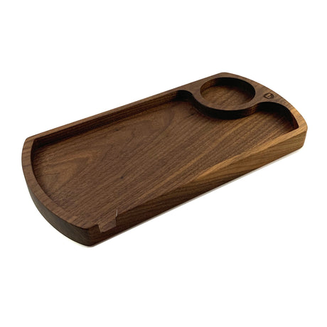 walnut futo xl rolling tray angled view on white background