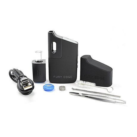 healthy rips fury edge SE vaporizer with separate accessory attachement and glass mouthpiece, smell proof cover, o-ring & screen set, charging cable etc