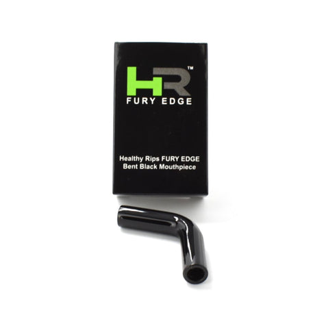 healthy rips fury edge bent black glass mouthpiece removed from packaging on white background